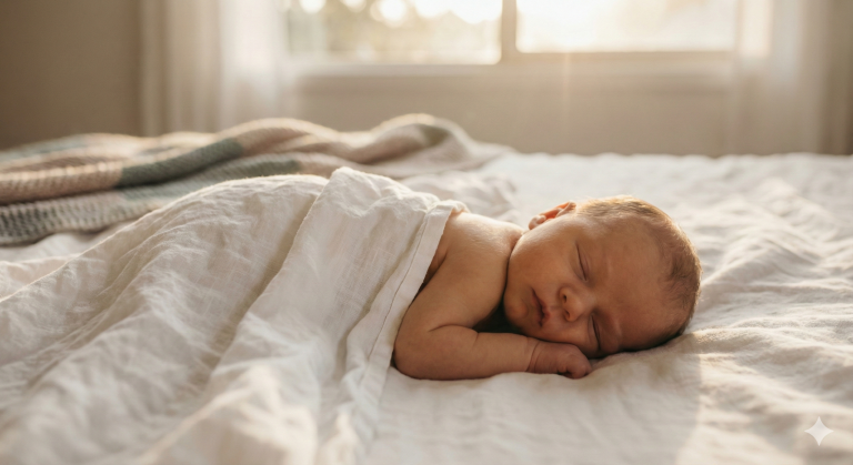 תינוק ישן בשלווה במיטה – פתרונות לאי שקט אצל תינוקות